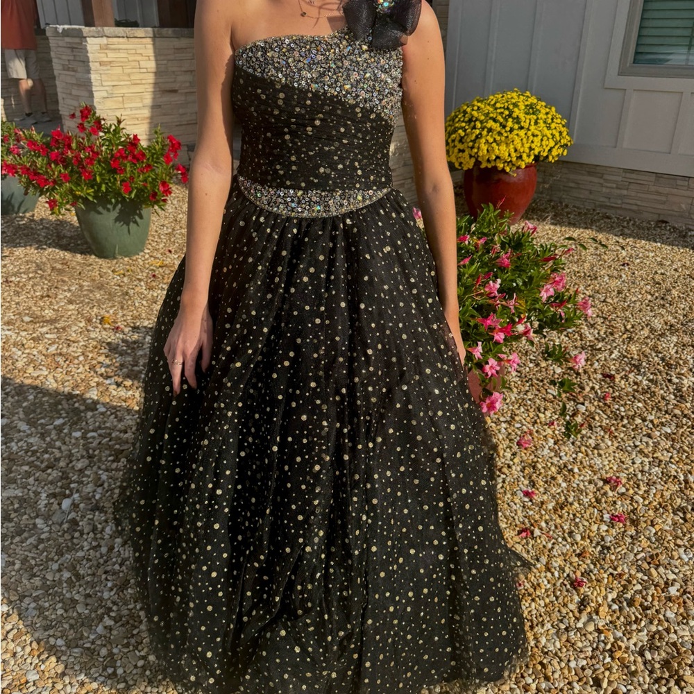 Tiffany Designs Black and Gold Girl’s Pageant Gown